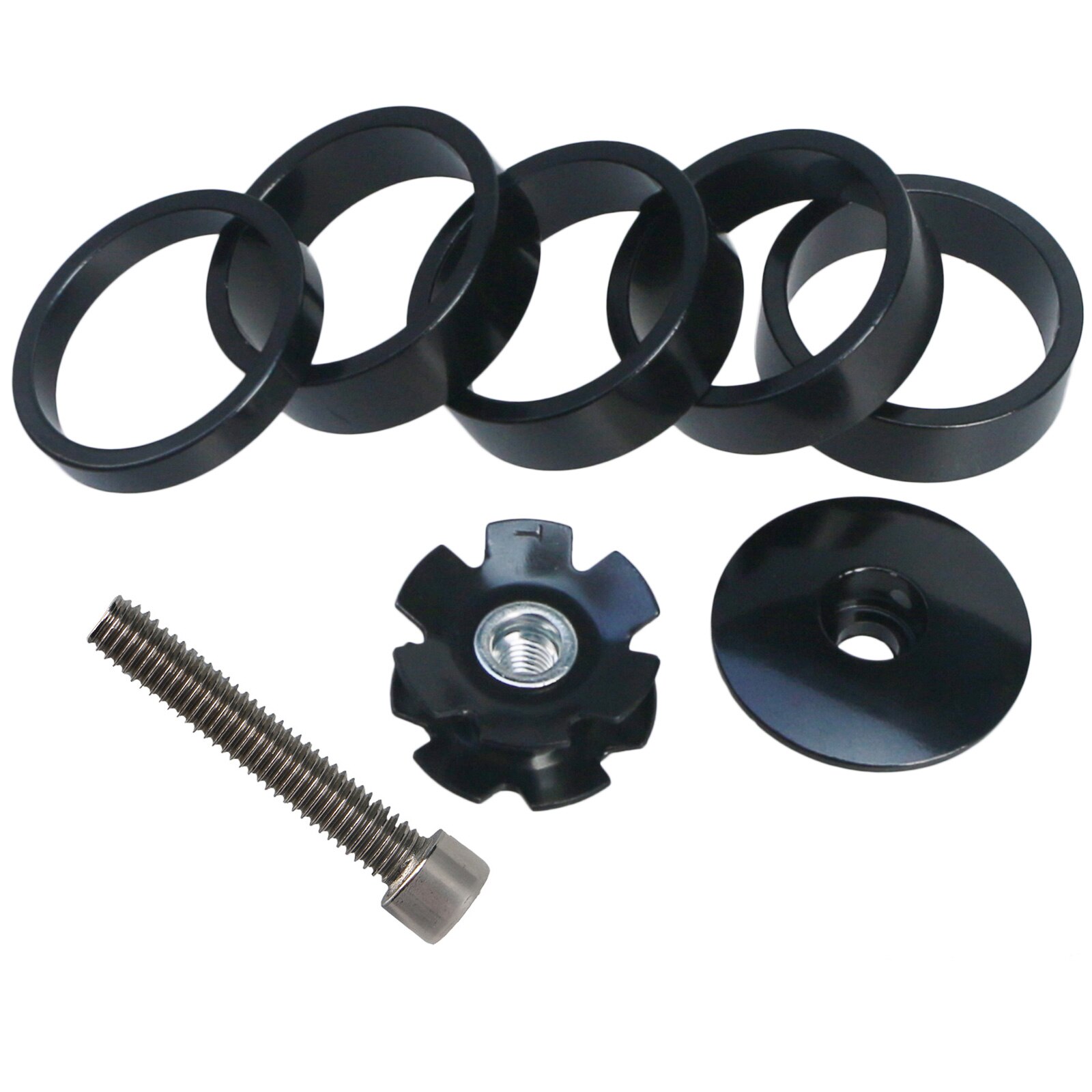 Widelec rowerowy rdzeń montażowy MTB sterować rura zestaw słuchawkowy śrubin mocujące z kołnierzem gwiazda orzechy dla 1-1/8 "28.6mm Steerer bezgwintowy widelec: czarny spacer zestaw