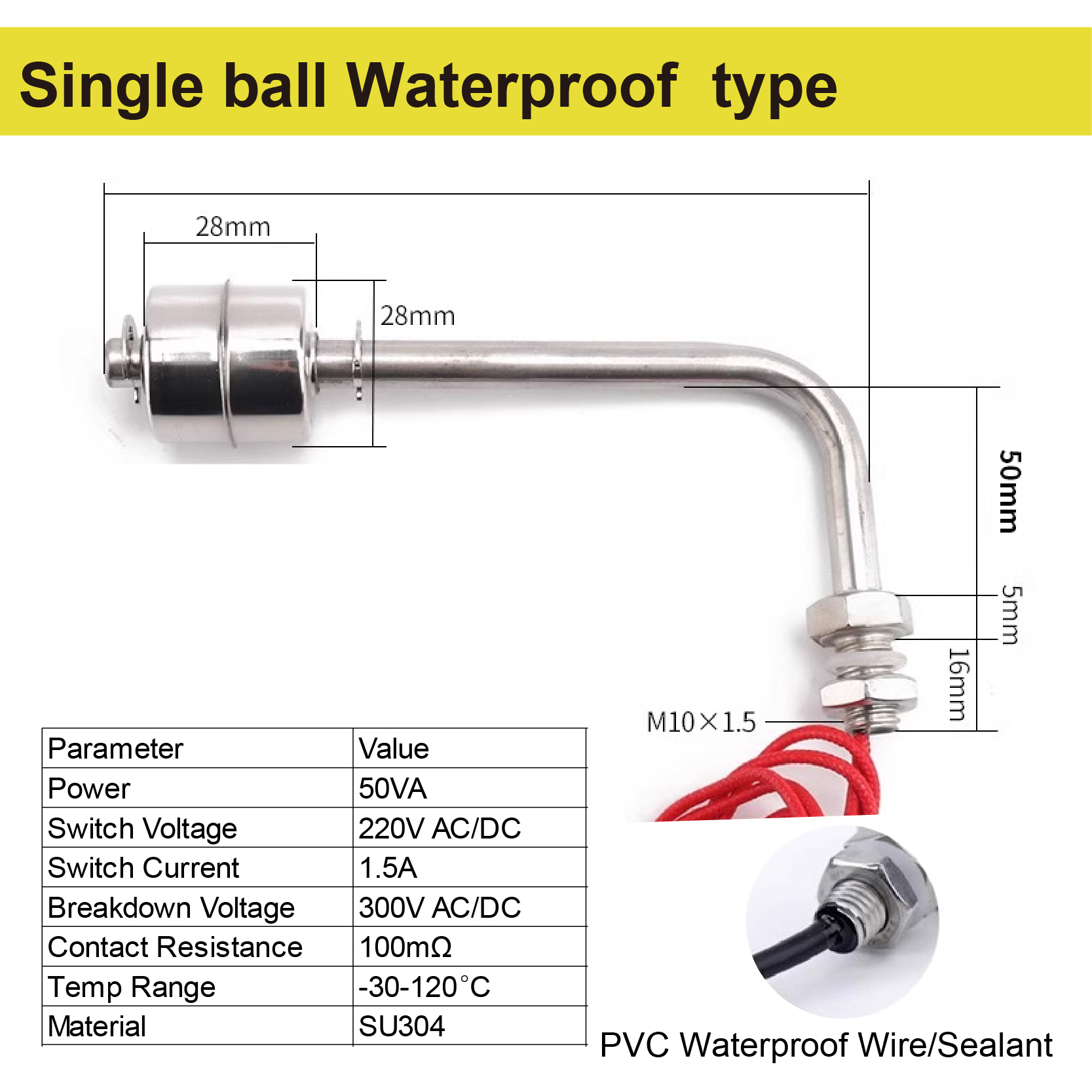 Side mounted stainless steel float switches liquid level sensor waterproof dual ball 304 water tank level controller