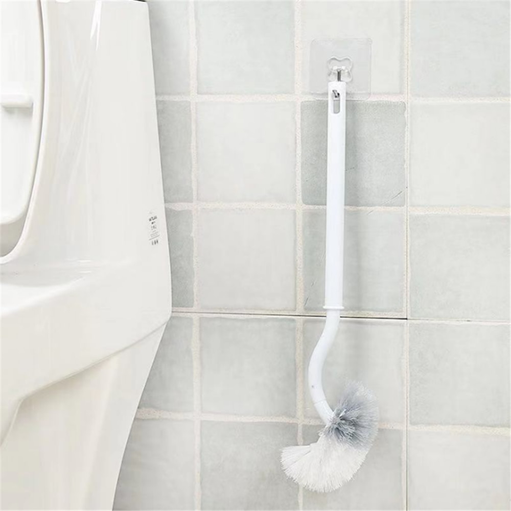 1pc toiletbørste død hjørne dekontaminering rengøring dobbelt side buet plastbørste toilet badeværelse lang håndtag børste