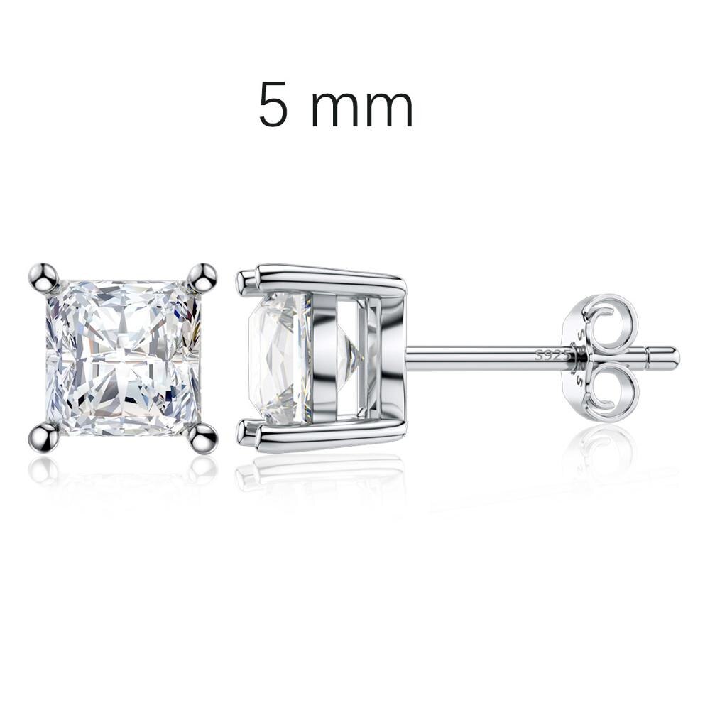 Jiayiqi 925 Sterling Silver Four-Post Square Crystal Zircon Silver Stud Earrings For Women Sterling Silver 925 Jewelry: 5mm