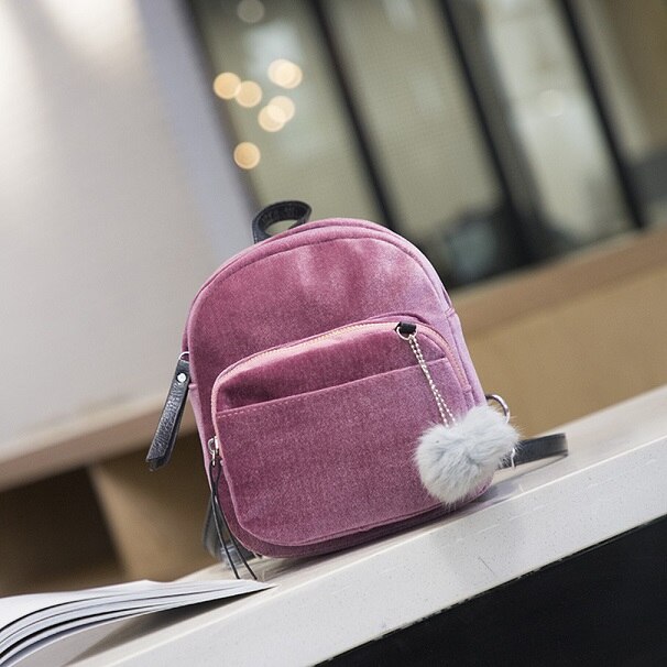 Vrouwen Rugzakken Fluwelen Rugzak Veludo Schooltas Rits Met Pompom Casual Mini Rugzakken Vrouwelijke Tassen Mochila: Pink