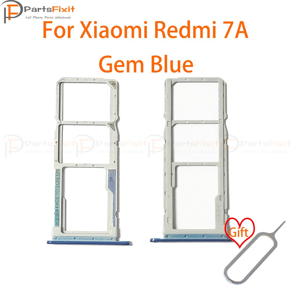 Plateau de carte SIM pour Redmi 7A, fente de carte SIM, adaptateur de fente de carte, pièces de rechange avec broche d'éjection gratuite: Gem Blue