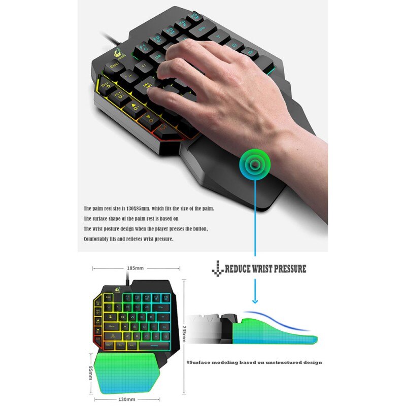 SL-USB Wired Keyboard Mouse One Hand Portable Responsive PC Phone Gaming Keypad Mice