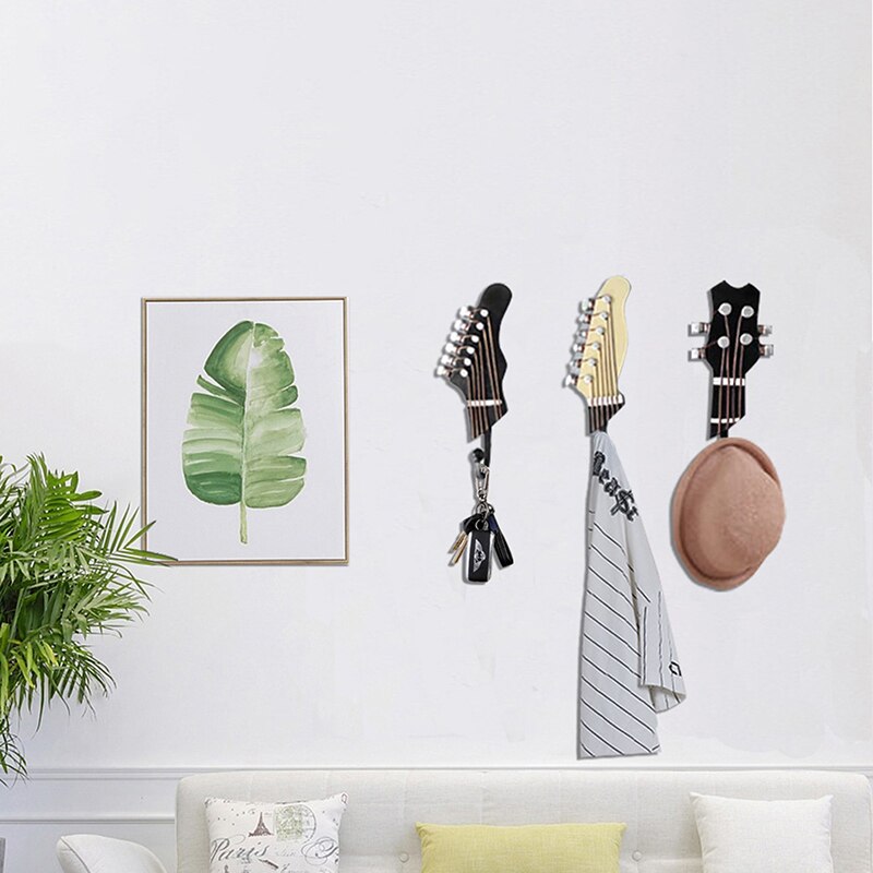 Ganchos de pared de resina en forma de guitarra, perchas decorativas para ropa, abrigos, toallas, llaves, sombreros, organización colgante, 3 piezas