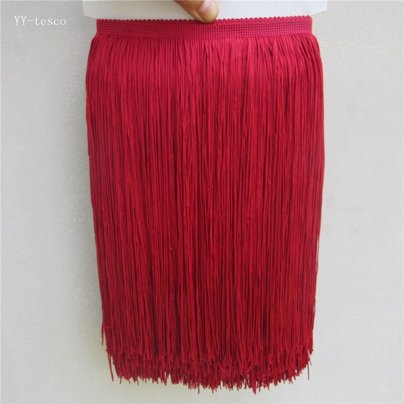 YY-tesaco 5yards 30cm Wide Lace Fringe Trim Tassel Fringe Trimming For DIY Latin Dress Stage Clothes Accessories Lace Ribbon: Wine red