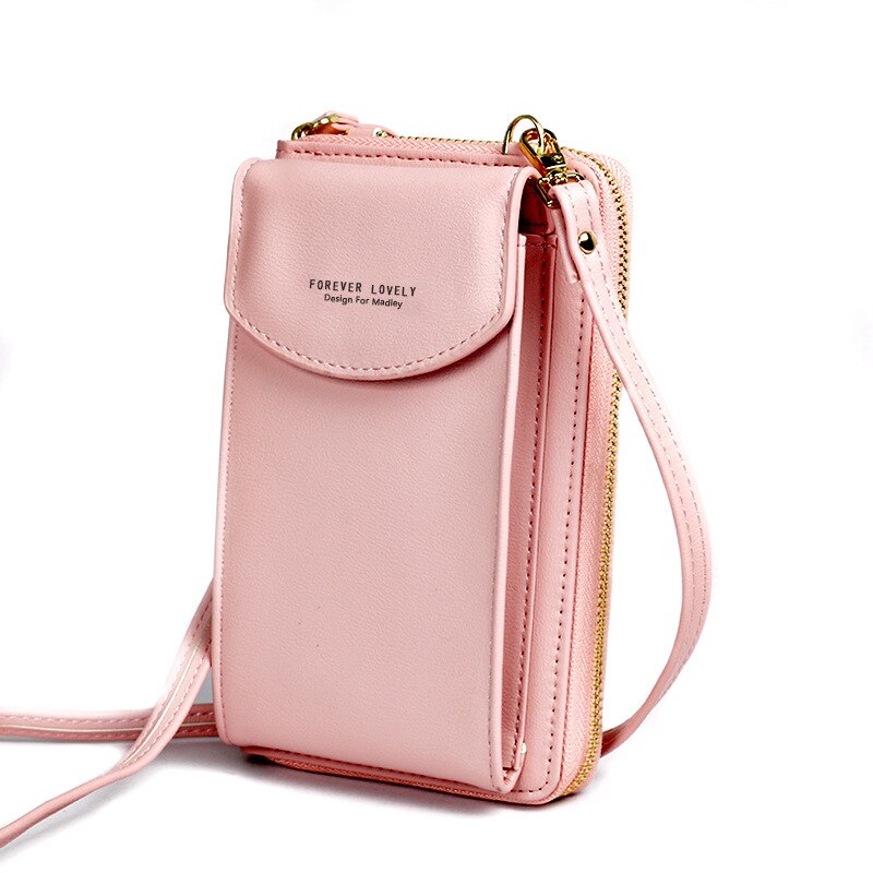 Shoulder Messenger Bag For Ladies Long Zipper Handbags Clutch Bag Large Capacity Mobile Wallet: Lotus Color