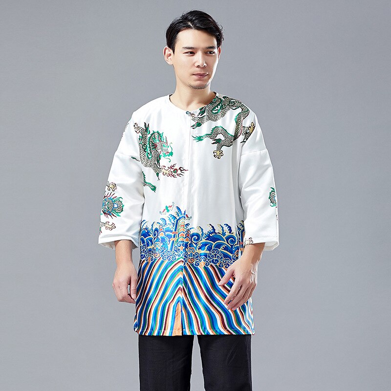 Chinese Style Men's Long Shirt Print Dragon Sun Ya... – Grandado