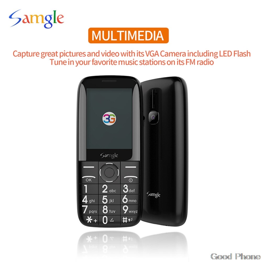 Samgle ZOEY F3 WCDMA 3G Bar Feature Phone Big Keyboard For Elder Support Whatsapp Facebook Twitter Color Display Torch