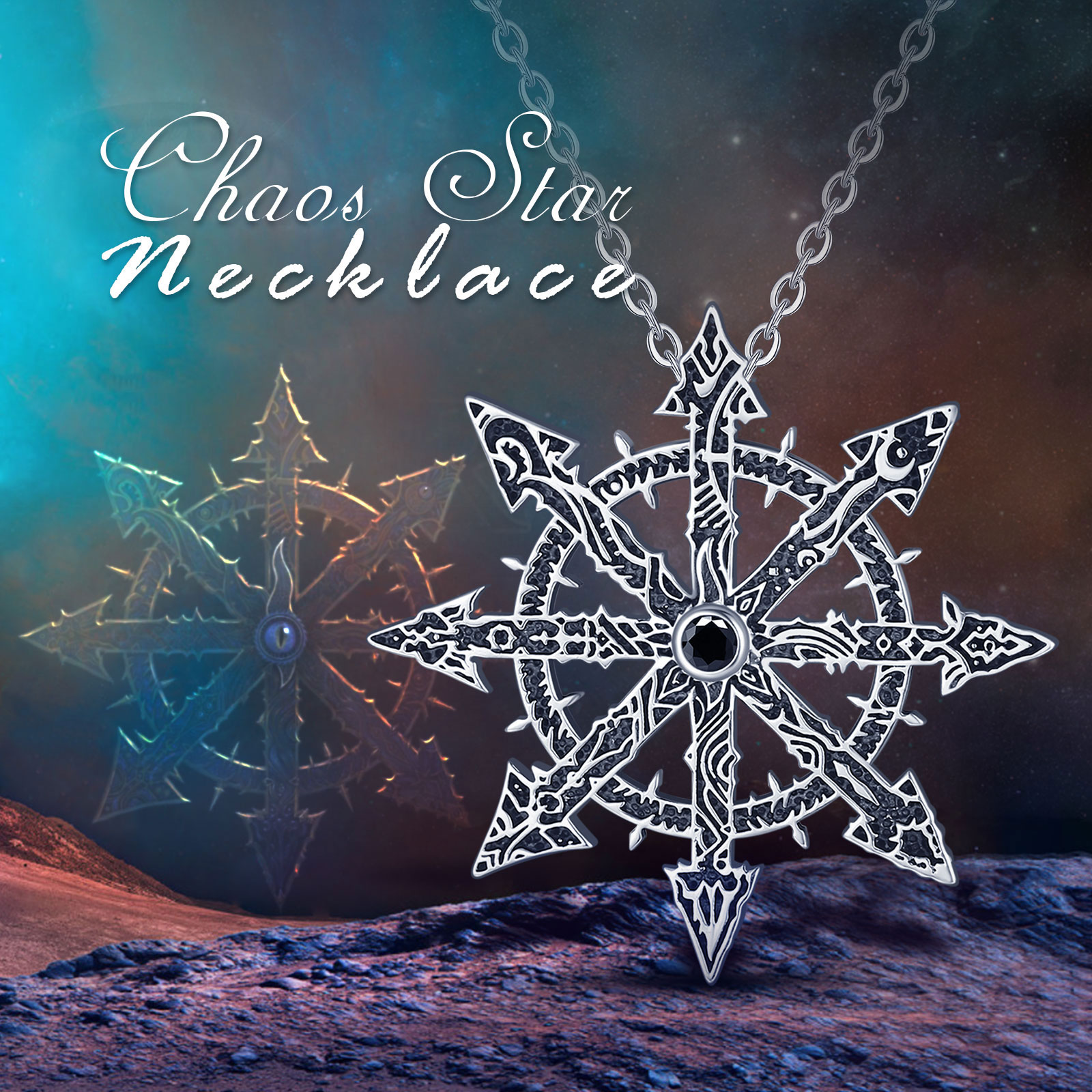 Eudora-colgante de estrella del caos de Plata de Ley 925, colgante mágico de estrella del caos, amuleto de rueda del caos de Kabbalah, joyería Punk para hombre