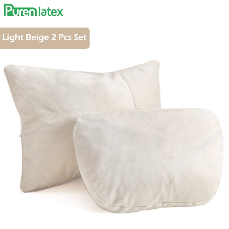 Ensemble de coussins de voiture en pur latex, oreiller orthopédique pour appui-tête en soie, protège le cou, soulage les douleurs à la tête, coussin de siège de conduite, oreiller automatique: Ensemble beige clair