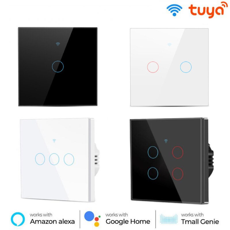 Geen Neutrale Draad Nodig Tuya Wifi Smart Touch Schakelaar 1 2 3 4 Bende Lichtschakelaar Smartlife App Controle Werk met Alexa Google Thuis