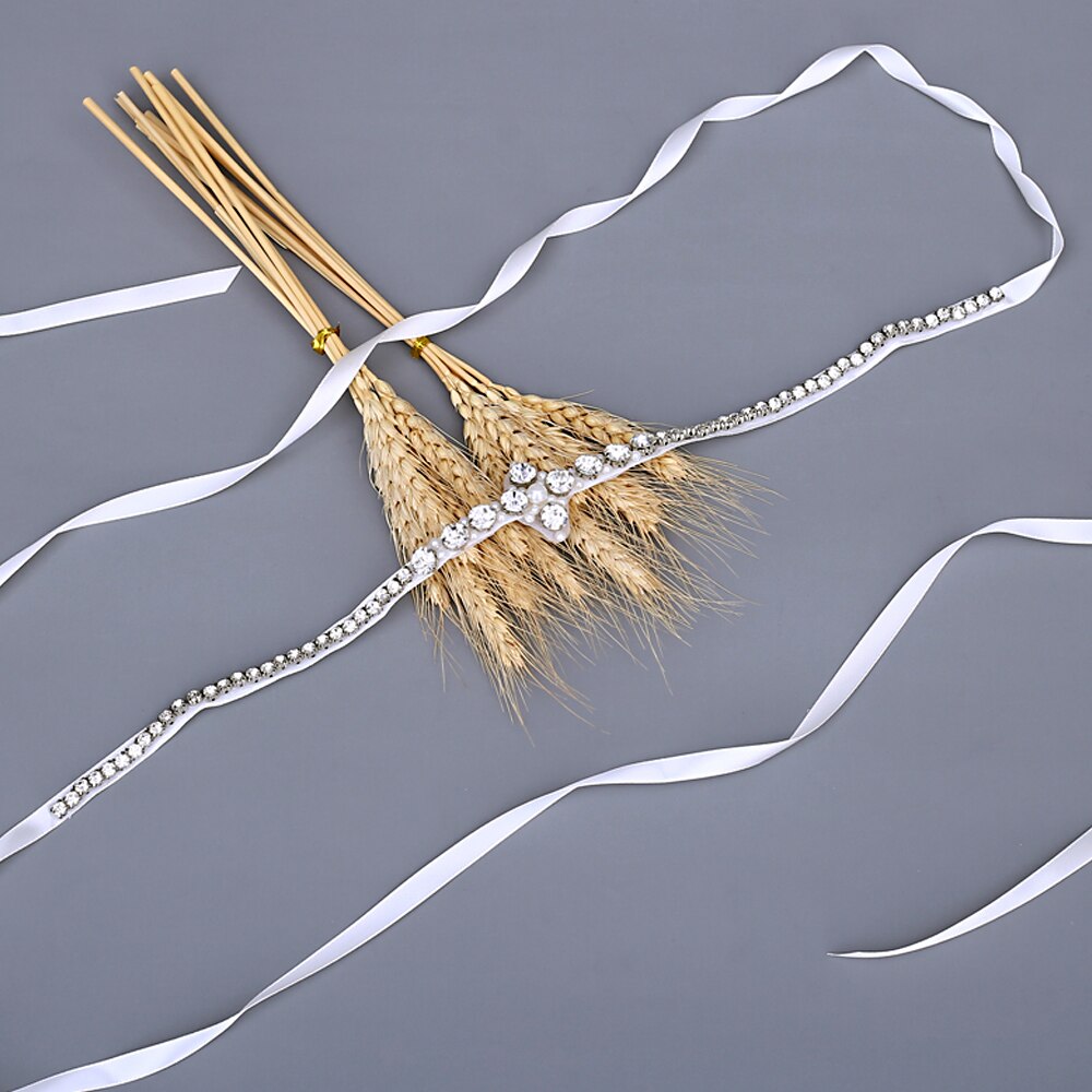 TRiXY S391 Stunning Silver Diamond Belt Wedding Dress Belt Thin Rhinestone Belt Pearls Belts Formal Belts for Bridesmaid Dresses