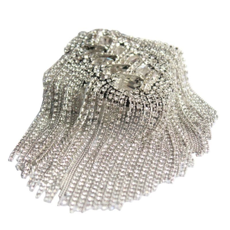 Glitter Rhinestone Kwasten Chain Epaulet Mannen Vrouwen Punk Fringe Schouder Board Badge