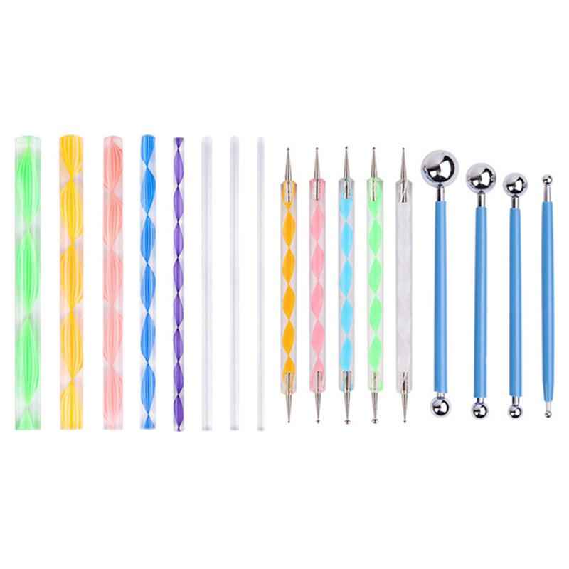 19 pièces Mandala Rock pointage outils ensemble peinture pochoir et brosse pour artisanat coloriage (19 pièces outils + sac)