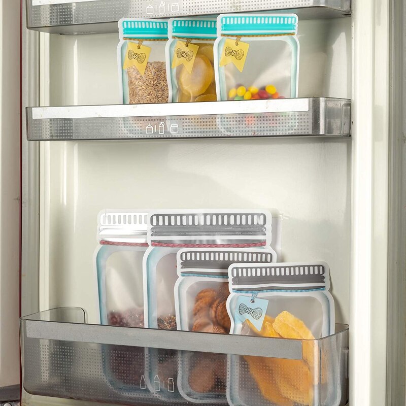 Reusable Mason Jar PE Plastic Smell-proof Storage Bag Stand Up Zipper Bags Food Storage Bag Kitchen Home Organization