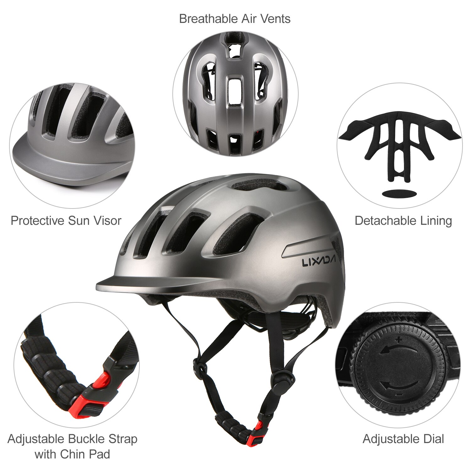 Lixada Mountain Bike Helmet w/ Sun Visor Ultralight Adjustable MTB Cycling Bicycle Helmet Men Women Sports Outdoor Safety Helmet