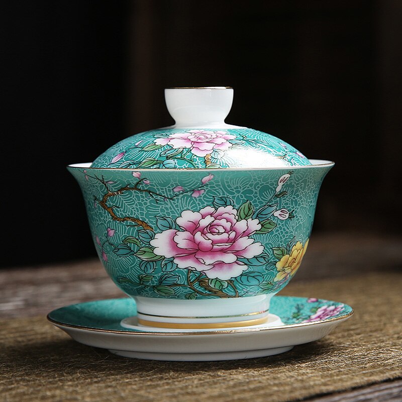 Nytårs te te terrin kop emalje forretning kinesisk stil drinkware servise te sæt kung fu tilbehør