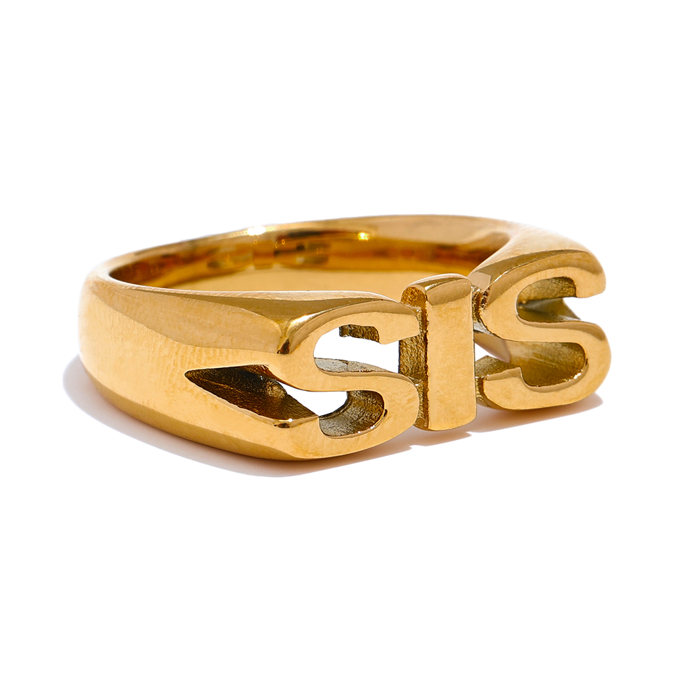 Yhpup fam pappa søster bror mamma statement rollebesetning familie brev ring rustfritt stål tekstur gullfarge attraktive smykker 18k pvd belagt: 8 / Grå