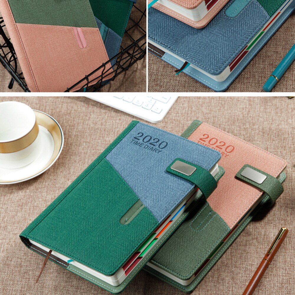 365 Days Month Schedule Notebook Imitation Leather A5 Planner Diary Stationery for Man Woman Student (Dark Green)