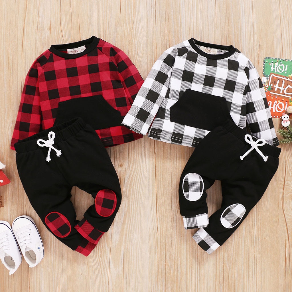 Bébé vêtements bébé vêtements ensemble enfant en bas âge bébé garçons filles à manches longues Plaid imprimer hauts + pantalons tenues vêtements pour filles Roupas