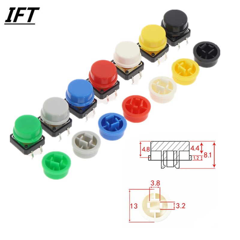 Juego de tapas de botones táctiles redondas, 9,58x5,1mm, para interruptor Micro Tact de 12x12x7,3mm, para Arduino, 50 Uds.