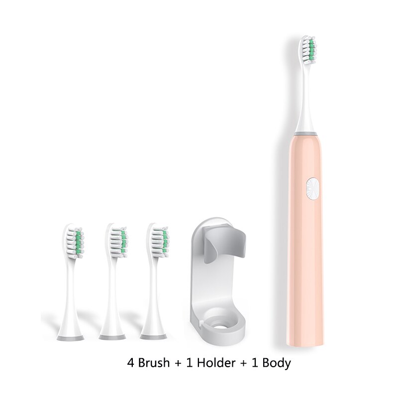 Nouvelle brosse à dents électrique adulte vague sonique Rechargeable IPX7 étanche puce intelligente brosse à dents tasse tête USB Rechargeable clair 40: Pink-4