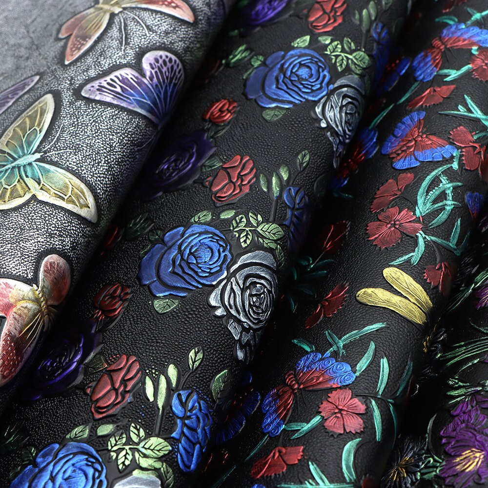 50*60cm Flower Butterfly Embossed Bump Texture Faux Leather Vinyl Fabric,DIY Handmade Material,1Yc10748