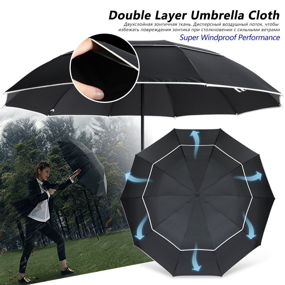 Paraguas grande plegable resistente al viento 3, paraguas grande de lujo para hombre y mujer con diez huesos, paraguas de negocios para hombres, lluvia, mujeres, Parasol de