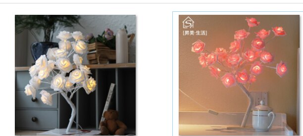 24 sztuk doprowadziło biały różowy kwiat róży nocna lampka nocna robić sypialni lampa stołowa dekoracji domu drzewo symulacji świąteczne wesele: 2szt biały i różowy