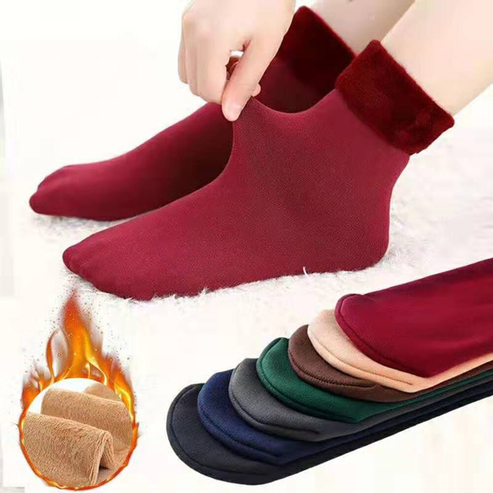 Calcetines gruesos de lana para mujer, medias gruesas y cálidas de Color sólido para mantener el calor, botas Unisex, calentador de lana térmica sin costuras para dormir, Invierno