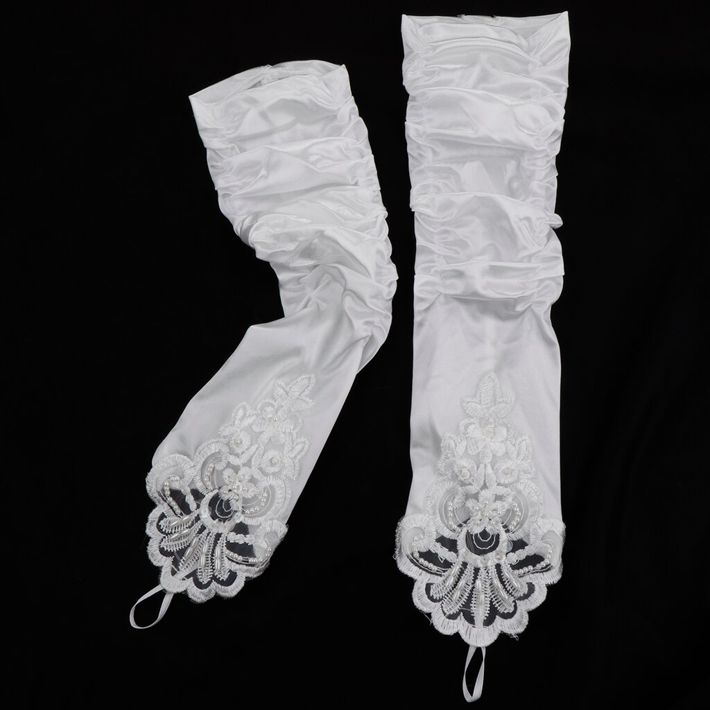 Vintage blonder kvinders lange fingerløse handsker 35 cm / 13.78 tommer: Mælkehvid