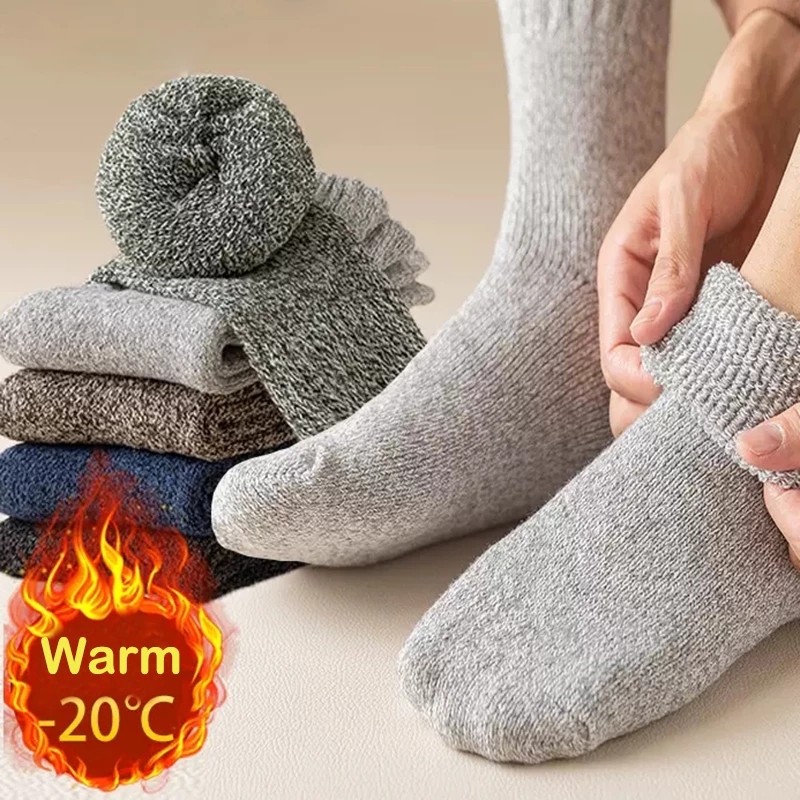 5 pares de inverno quente meias masculinas grossas meias femininas super mais grossas meias sólidas meias de inverno contra neve fria terry meias