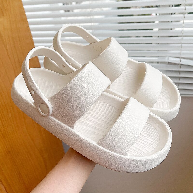 Women Summer Thick Platform Slippers Beach Eva Flip Flops Soft Sole Slide Sandals Leisure Men Ladies Indoor Bath Anti-slip Shoes: White / 36-37
