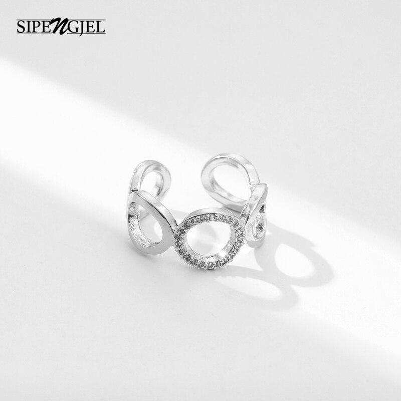 Anillos sencillos con forma de cadena para mujer, joyería para y boda, círculo ajustable abierto, Vintage,: JZ0131 SILVER