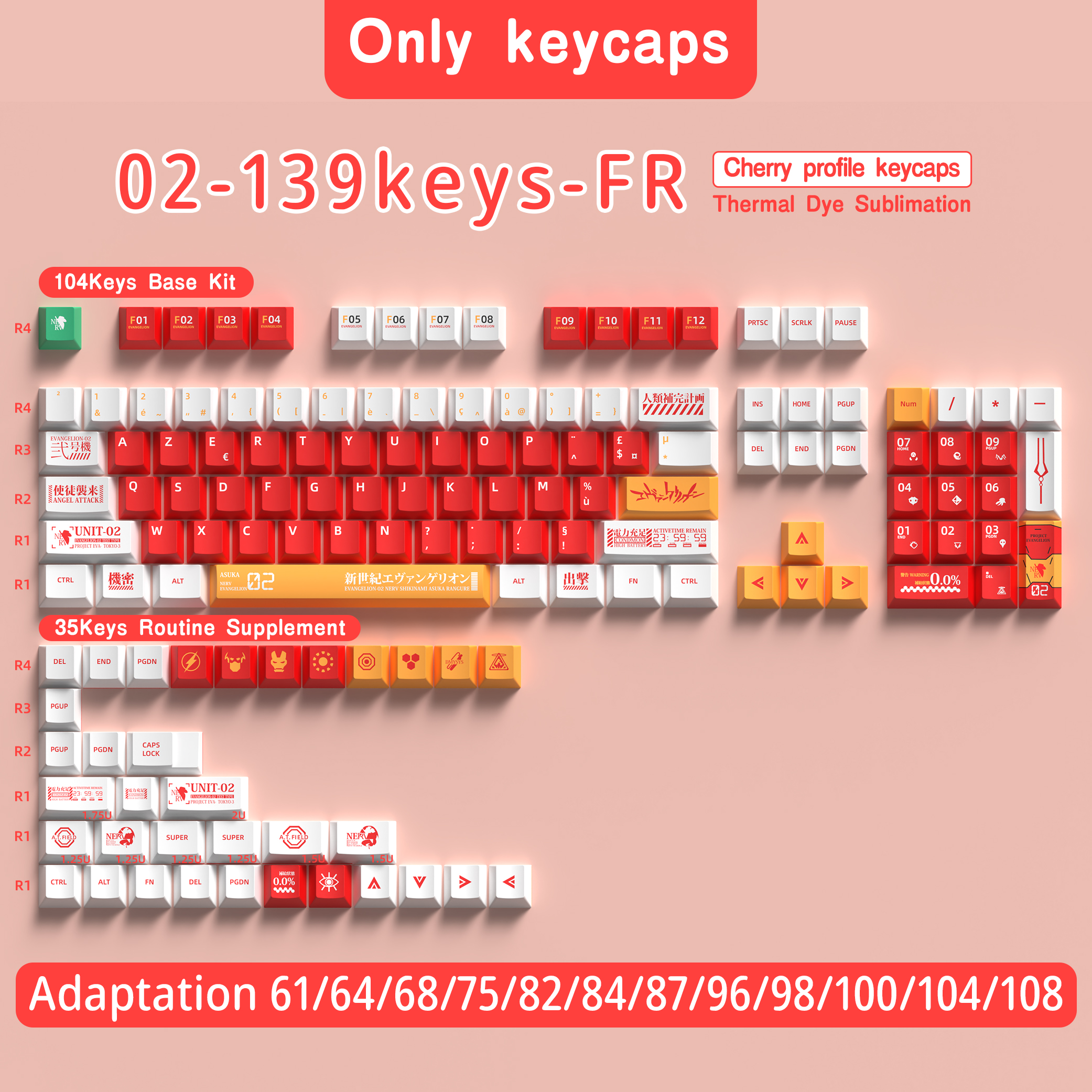 Französische Tastenkappe 136–156 Tasten BPT Kirsche Profil FR Tastenkappen für französische Tastatur MX mechanische Tastatur 7U Platz Schlüssel Hallo75: verrotten