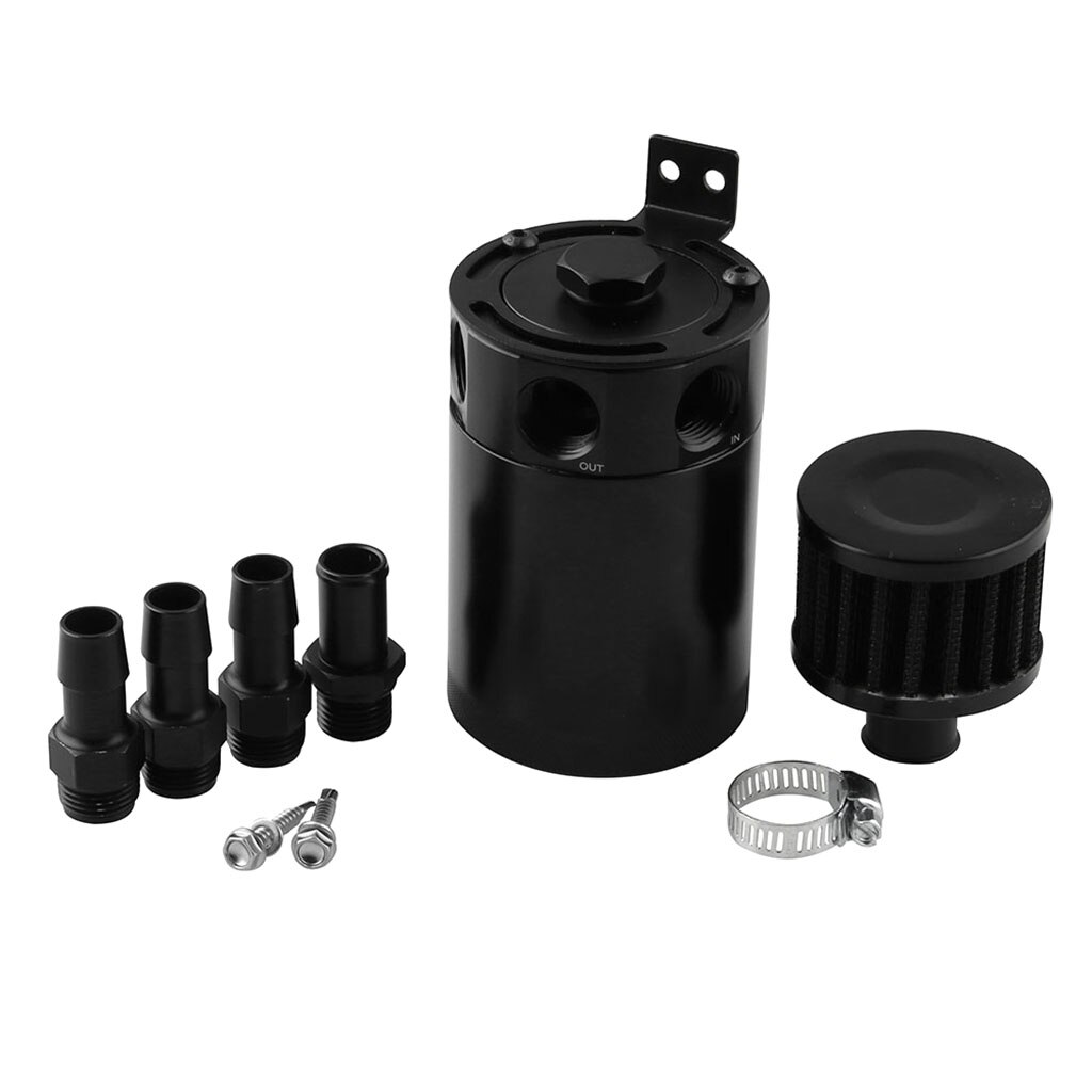 Universal 3-Port Oil Catch Can Tank Engine Air Oil Separator Tank Reservoir Kit OCC042(Black)