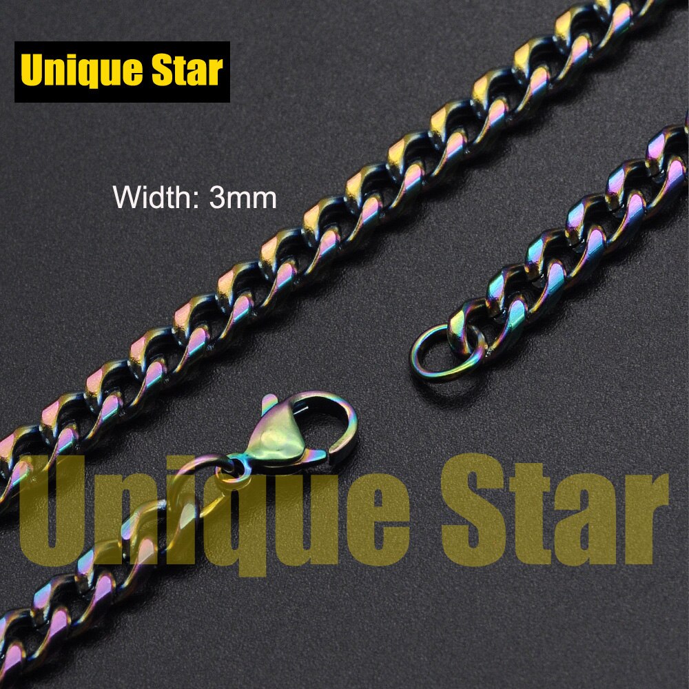 Collar de acero con estrella única, collar básico de arco iris plateado, cadena de cuerda de Figaro de cola de zorro de acero inoxidable collares de Hip Hop: HC004-3-Q / 66cm-26inch