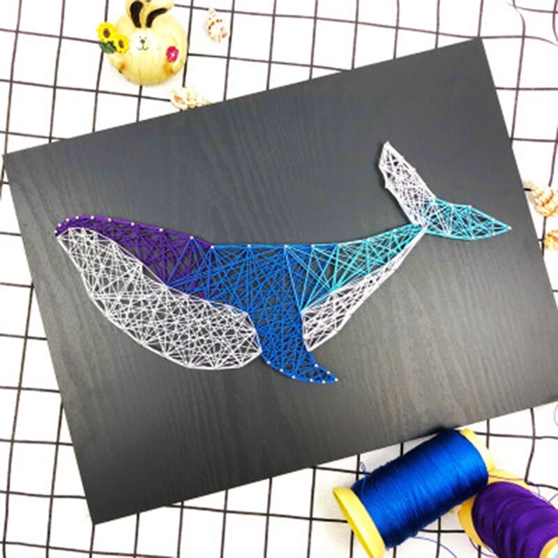 Diy nail string art kit hval vikling linjer tegning male kunst kit med ramme 3d garn maling pin string art