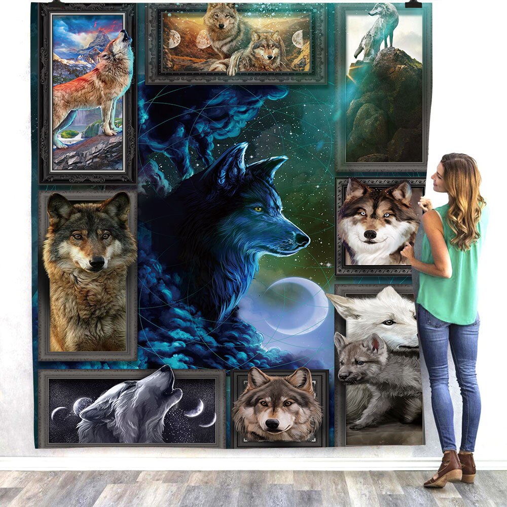 Wolf 3d bedrukte fleece deken bedden wandelen picknick dikke modieuze sprei sherpa deken 05