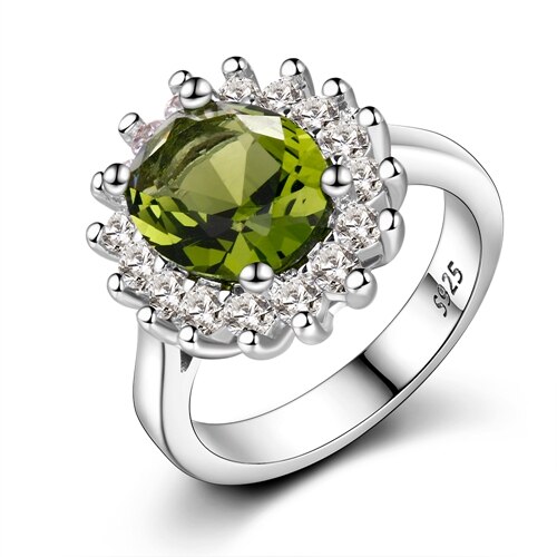 Fiore Anelli D'argento Con Peridot Pietre Brillante di Lusso Monili di Cerimonia Nuziale Anelli Anelli di Fidanzamento Per Le Donne 925 Anello In Vendita: 9