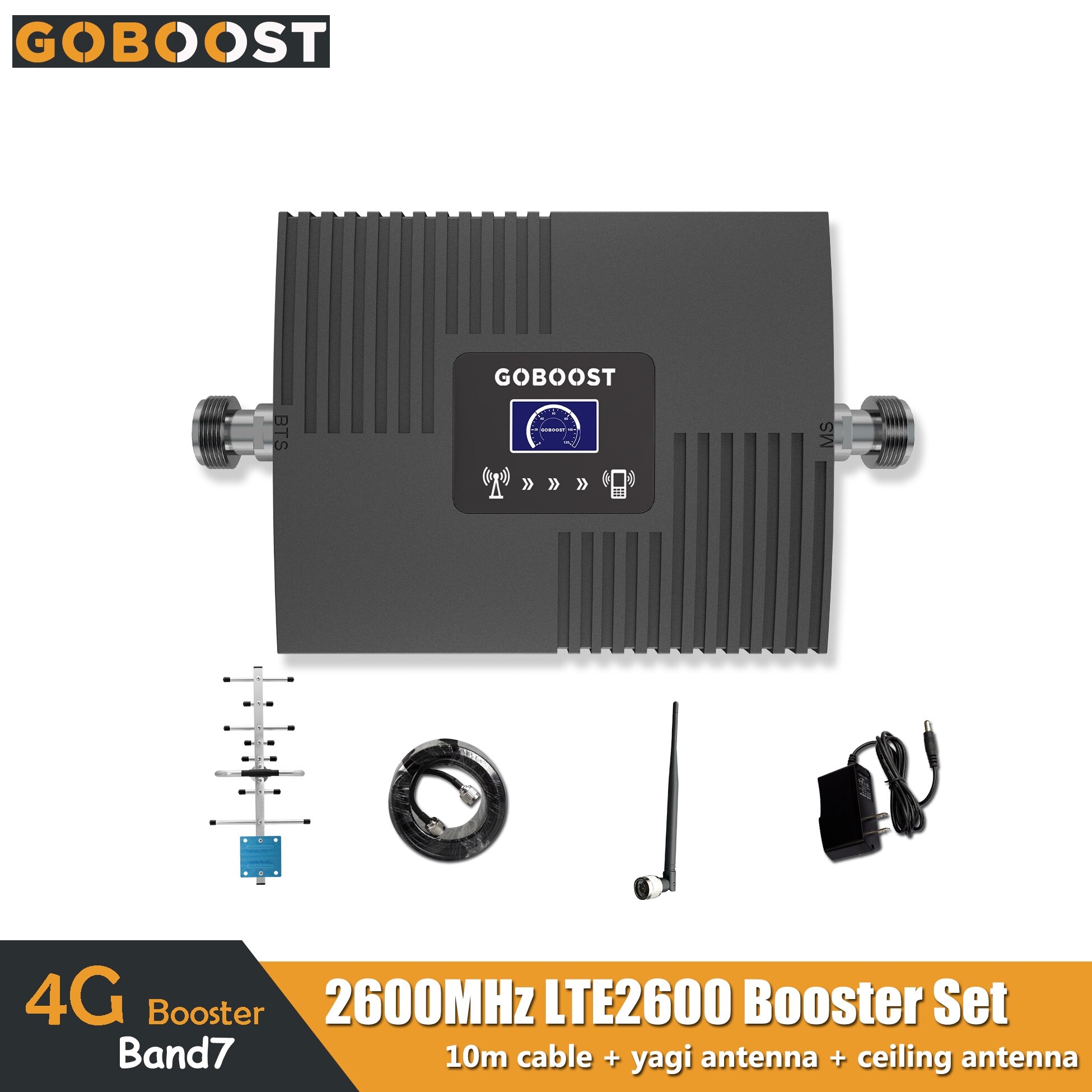 Amplificador de señal GOBOOST 4G LCD Display Amplifier celular Signal LET2600MHz Band7 65dB Gain Mini repetidor set completo