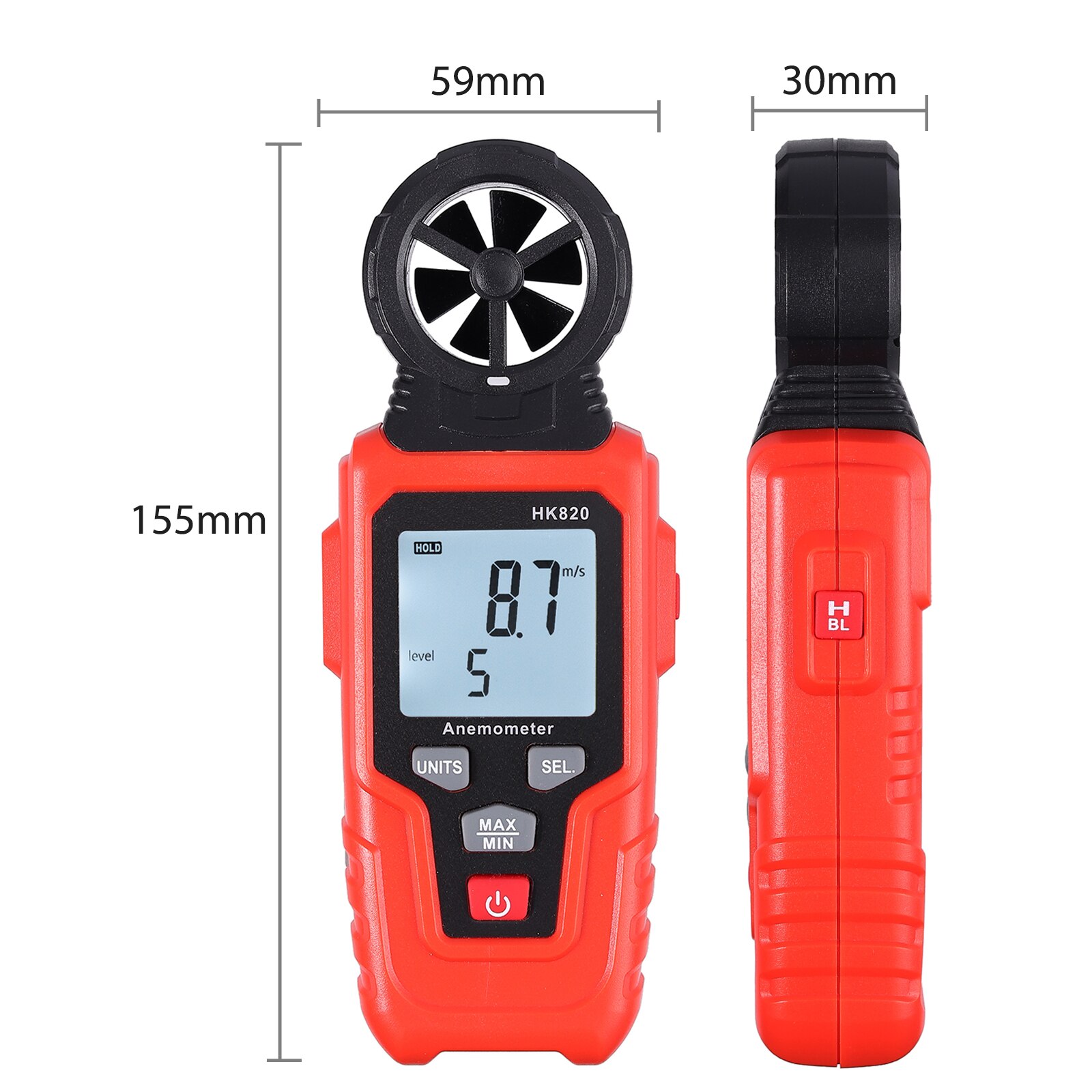 Proster for Digital LED Anemometer Wind Speed Meter Air Velocity Temperature Test Flashlight Digital Anemometer