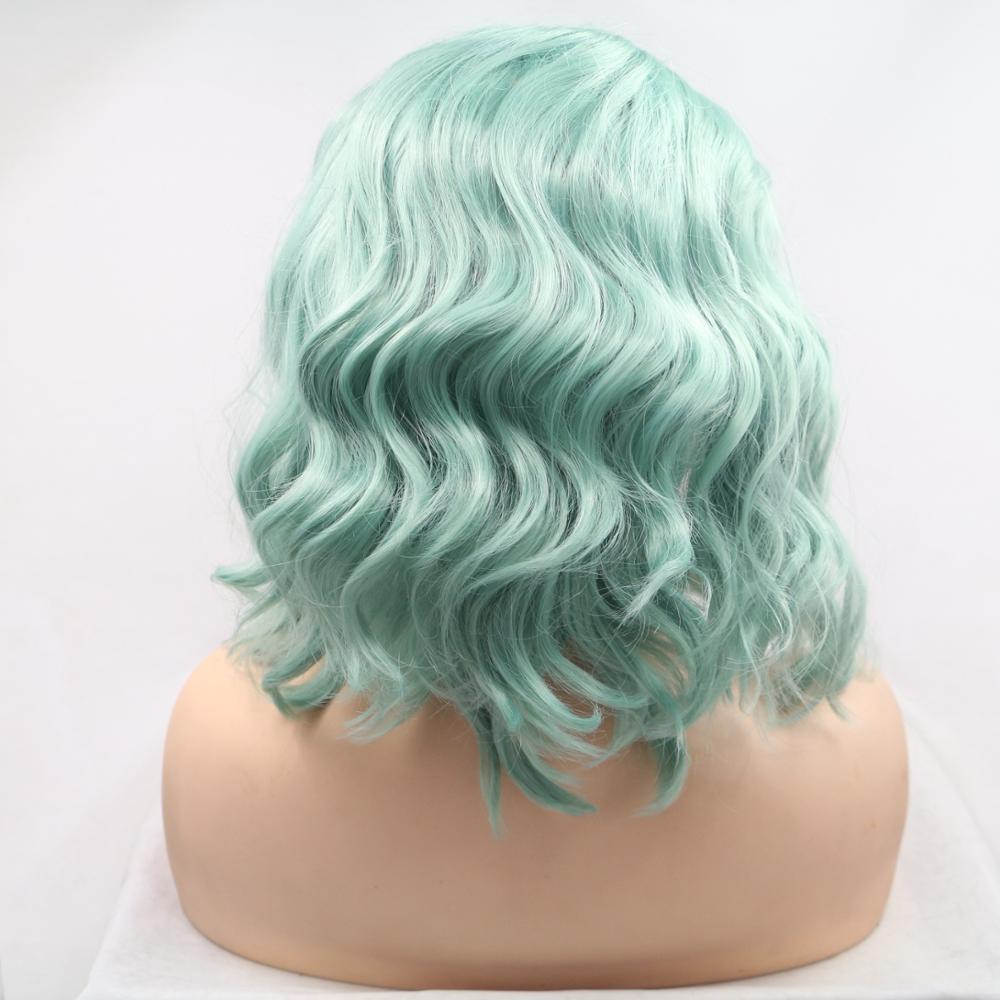 Weilai grön gradient kort lockigt hår peruk syntetisk spets front bob peruk sida del kvinnors hår värmebeständig fiber peruk