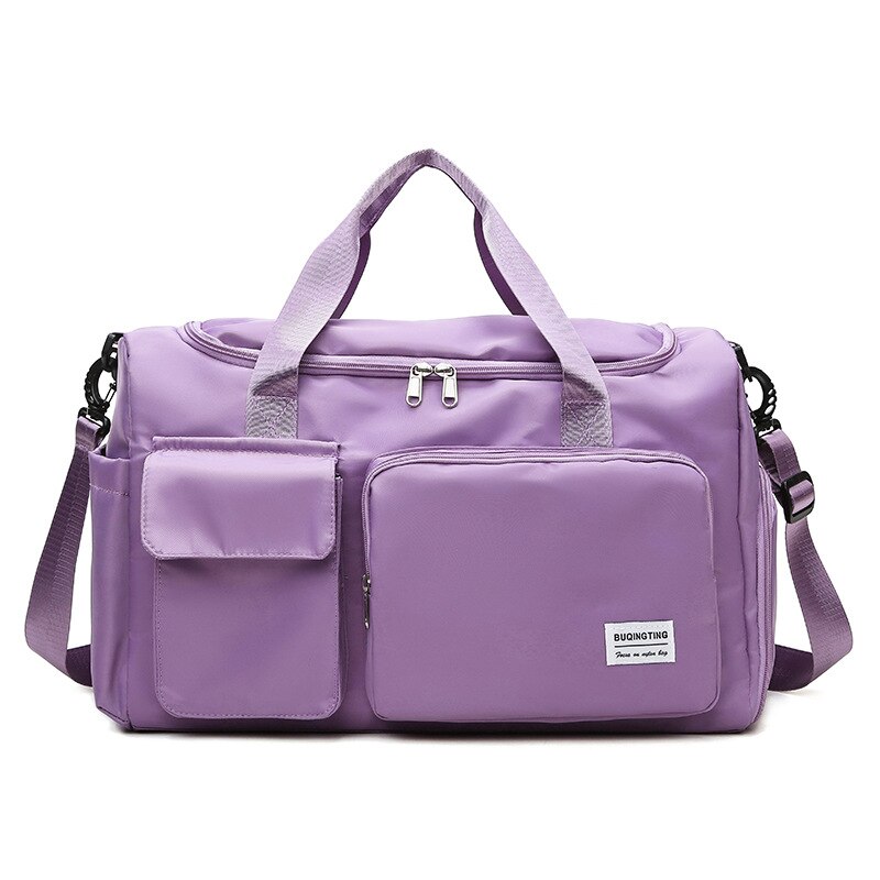 Casual Summer Nylon Travel Bag Woman Handbags Multifunction Wet Dry Separation With Shoe Position Sports Bag Large Travel Bags: light purple
