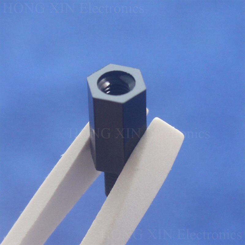 100Pcs M3 Thread 10mm+6mm PCB Fixed Nylon Hex Column Standoff Spacer Pillar Black Male to Female nylon spacer plastic screw
