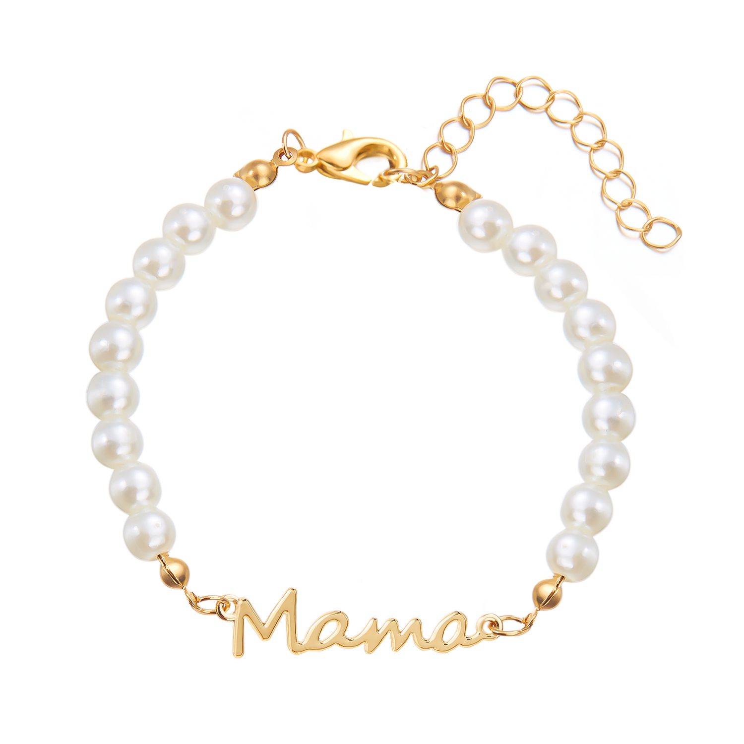 Pulseras con colgante de mamá con letras de perlas de imitación, dijes de , pulsera de cadenas de acero inoxidable para mujer, joyería, para el día de la madre