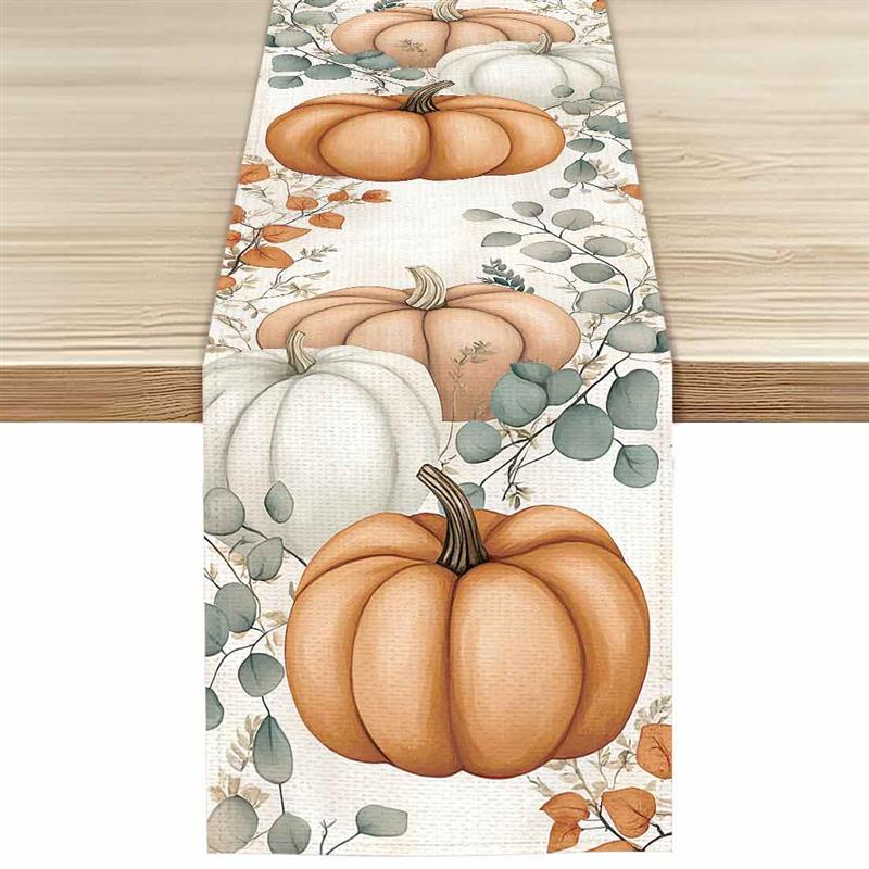 Thanksgiving pompoenen herfstbladeren polyester tafellopers bruiloft decoratie duurzame keuken eettafel lopers feestartikelen: Wit