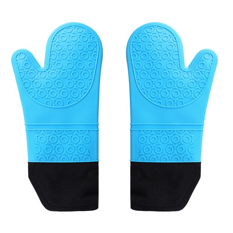 Doppel Schicht Backen Handschuhe Wärme-Beständig Silikon Handschuhe mit Baumwolle Küche Backofen Handschuhe Mikrowelle Handschuh Nicht-Unterhose Topf Halfter: 2Stck Blau