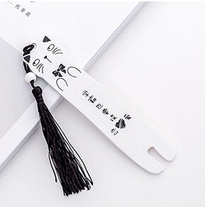 Kawaii Cartoon Cat Wooden Bookmarks for Books Black White Color Bookmark Tassel Book Page Student Stationery Supplies: 2