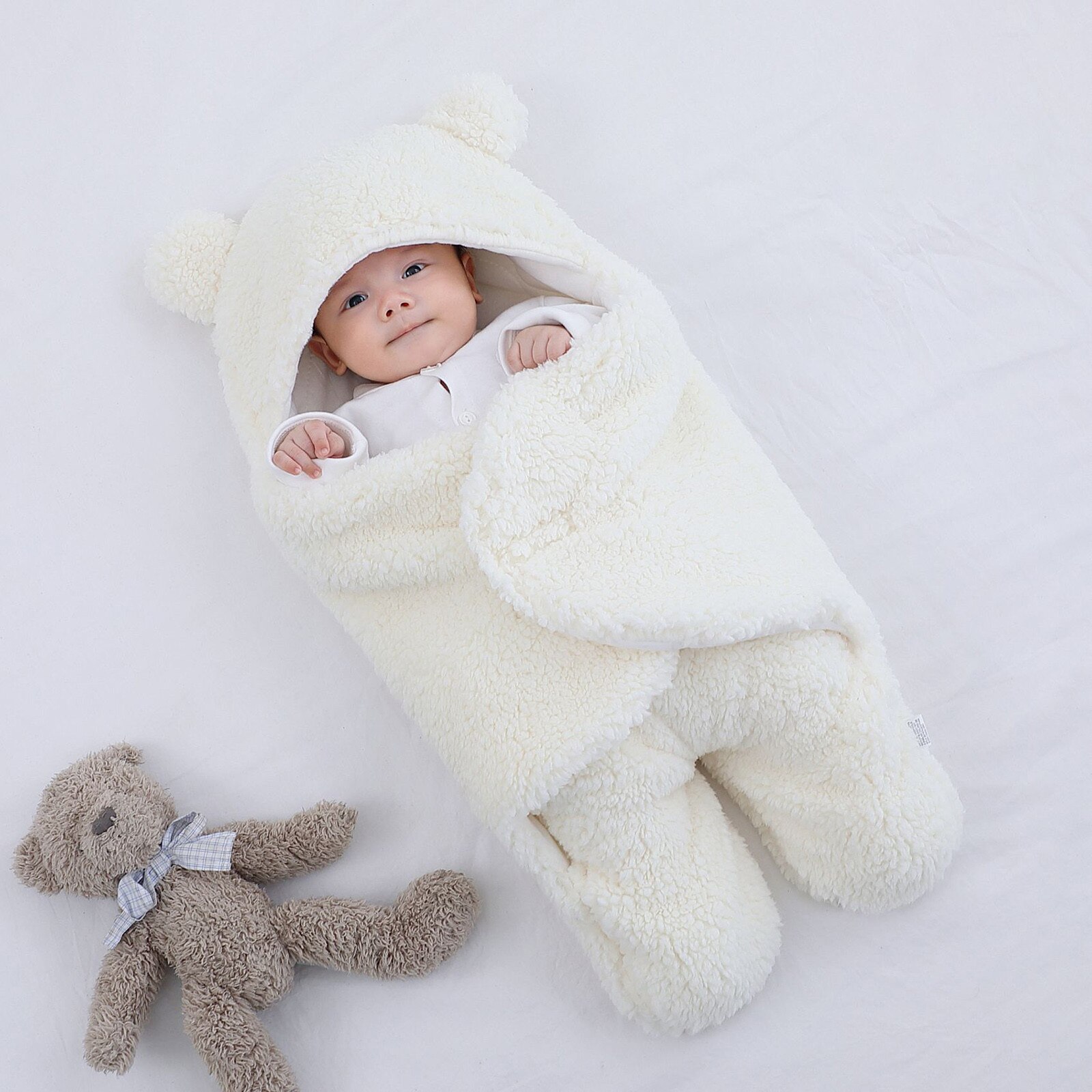 Hiver bébé sac de couchage Ultra-doux moelleux polaire peluche -né réception couverture infantile garçons filles pépinière enveloppement emmailloter # g4